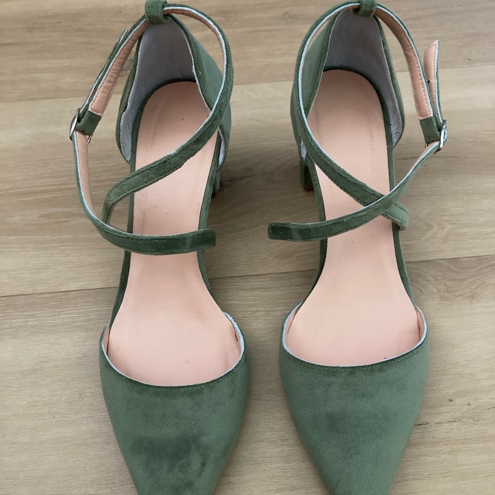 Sage green velvet heels